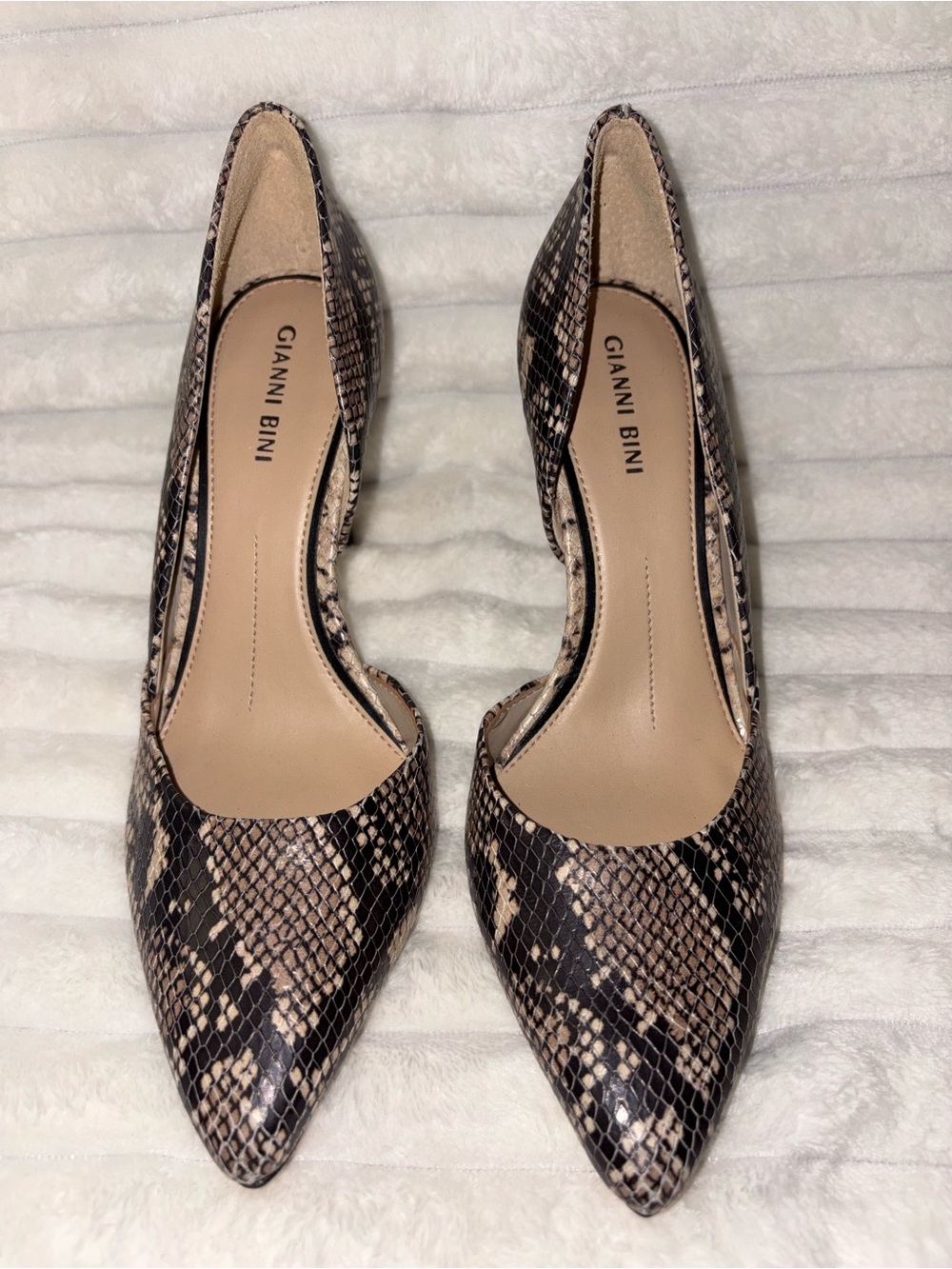 Gianni Bini Snake-Print Pointed-Toe Pumps in Brown and Black 8M